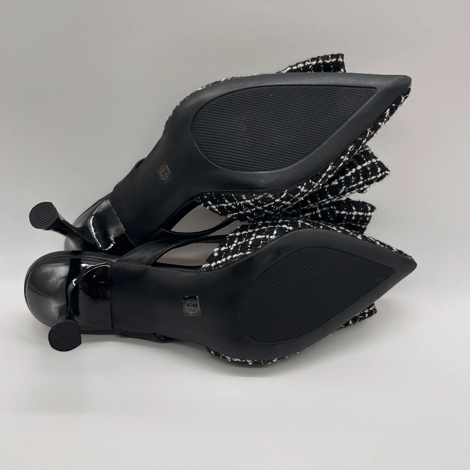 NEW Allegra K Rhinestone Bow Mules Heels Womens 6.5 Black Tweed Pointed Toe Glam - Image 5