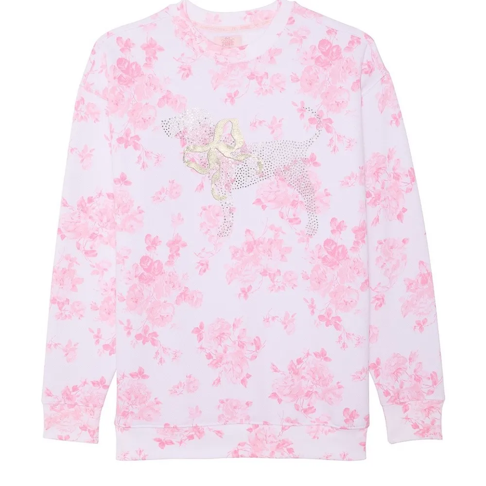 NWT 🌸PINK x LoveShackFancy🌸 Pink & White Oversized Signature Sweatshirt Size S - Image 2