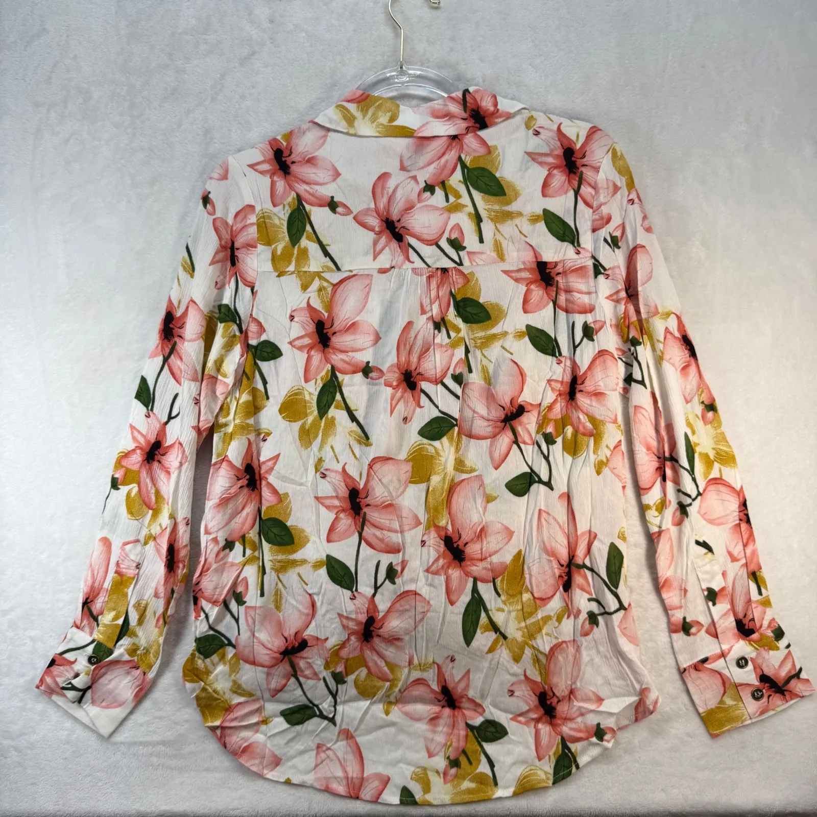 Vacate Anthropologie Floral Button Down Top Blouse Long Sleeve Pink Casual Sz S - Image 10