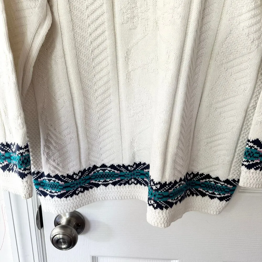 NAS North America Sweaters Deadstock White Green Lined V Neck Sweater Jumper OS Size M - Image 10