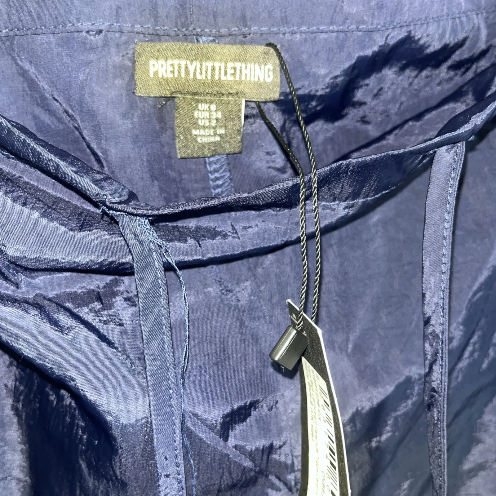 Pretty Little Thing NWT Navy Lightweight Y2K Parachute Toggle Cargo Pants Size 2 Blue - Image 4