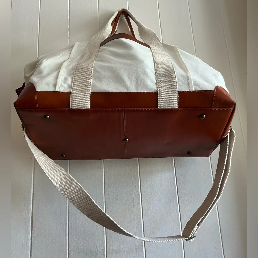 Rare Natural Color Mark and Graham XLarge Canvas and Leather Weekender Tote Bag Brown - Image 6