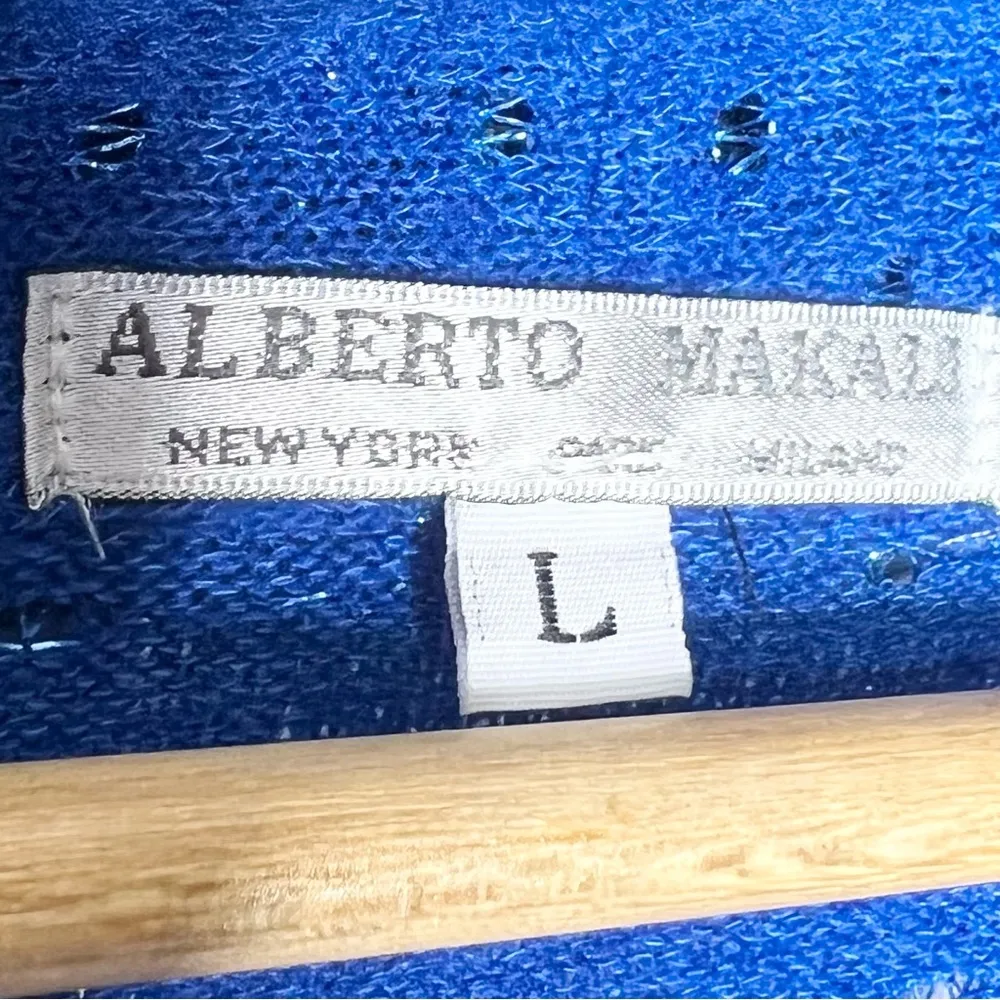 Vintage Alberto Makali Blue Knit Open Front Cardigan Blazer Jacket Size Large - Image 7