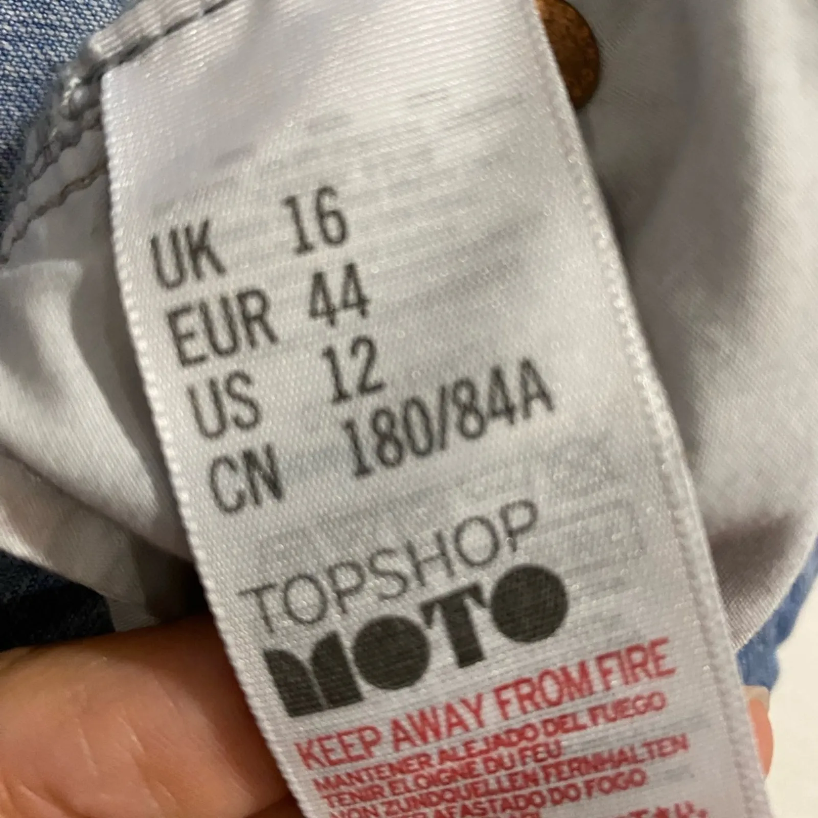 Topshop Moto Blue Raw Hem High Rise Denim Jean Shorts Sz 12 - Image 5