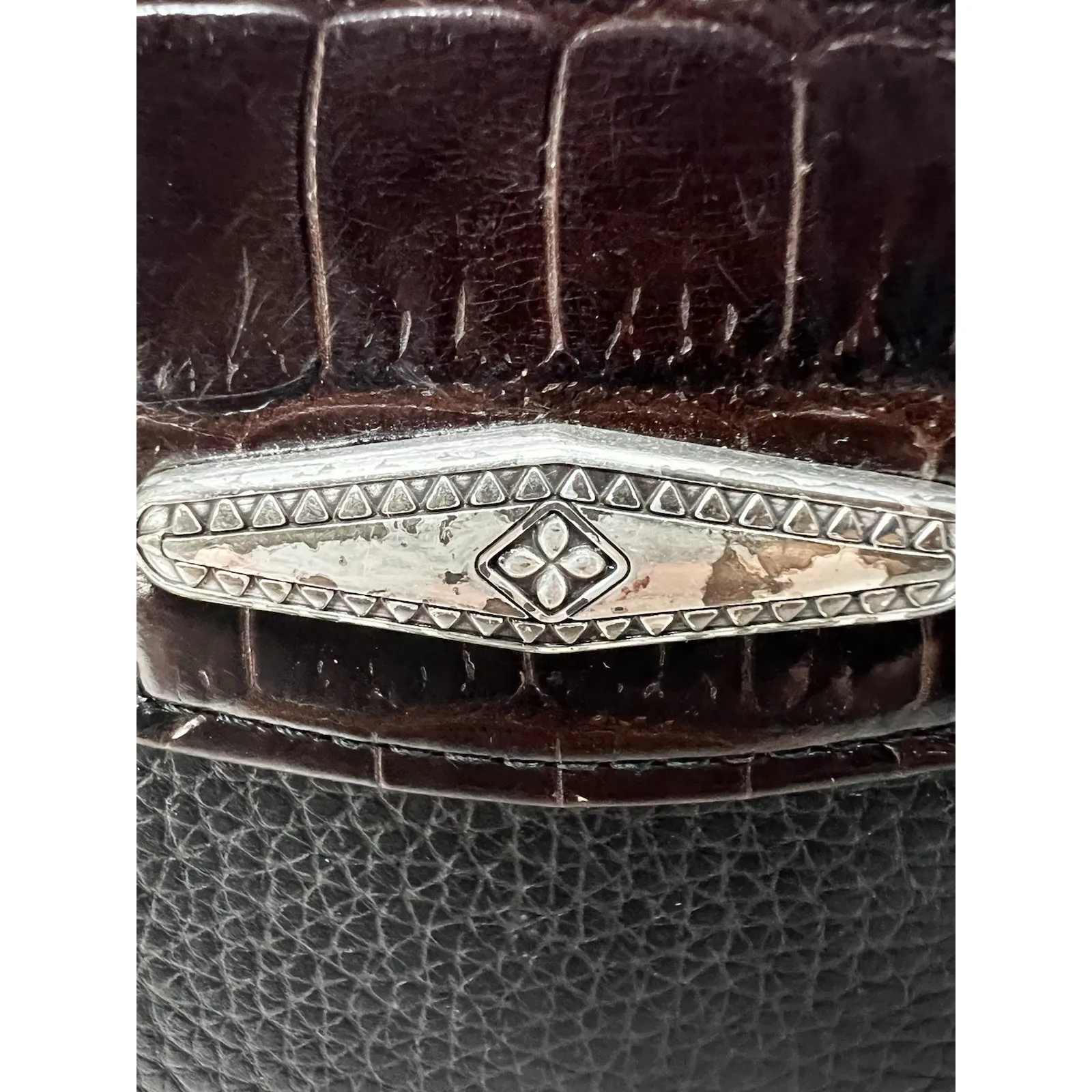 Brighton Vintage  Brown Checkbook Wallet Bifold Croc &‎ Pebble Leather - Image 4