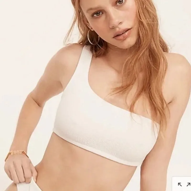 J. Crew Textured One-Shoulder Bikini Top in White Sz‎ 2X NEW - Image 1