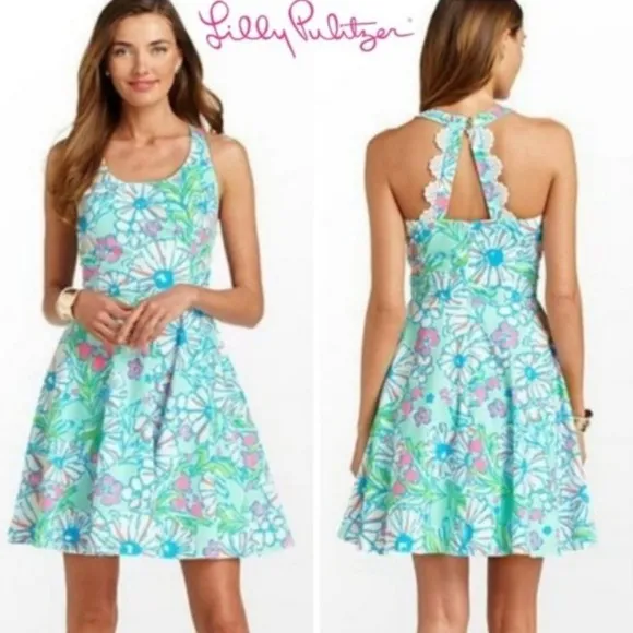 Lilly Pulitzer Zo Sand Bar Blu Splish Splash Floral Print A Line Mini Dress Sz 0 - Image 2