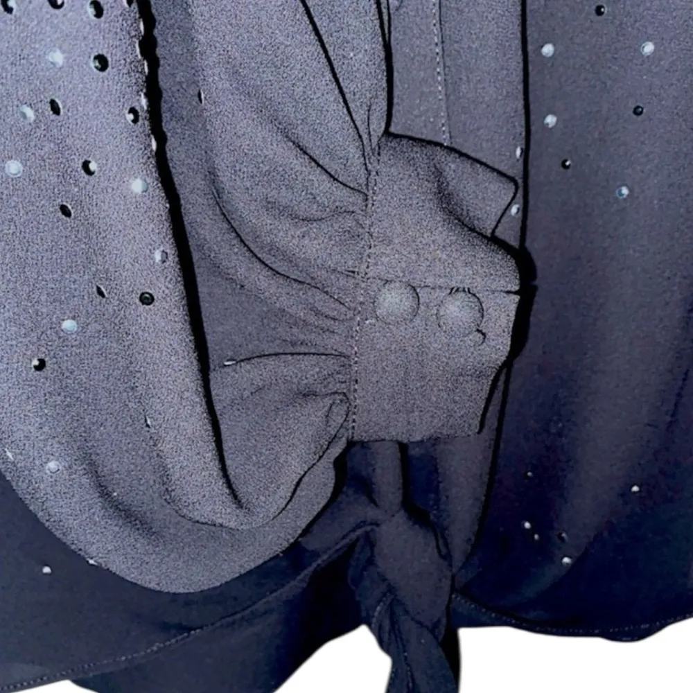 White House Black Market Black Rhinestone Sheer Blouse XS - Image 6