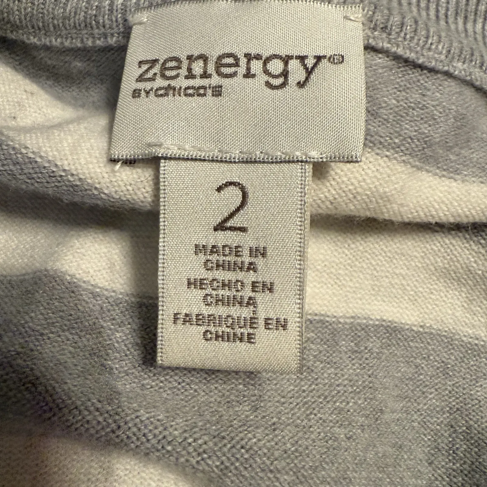 Chico's Zenergy Grey And White Striped Full Zip Sweater Rhinestone Collar - Image 5