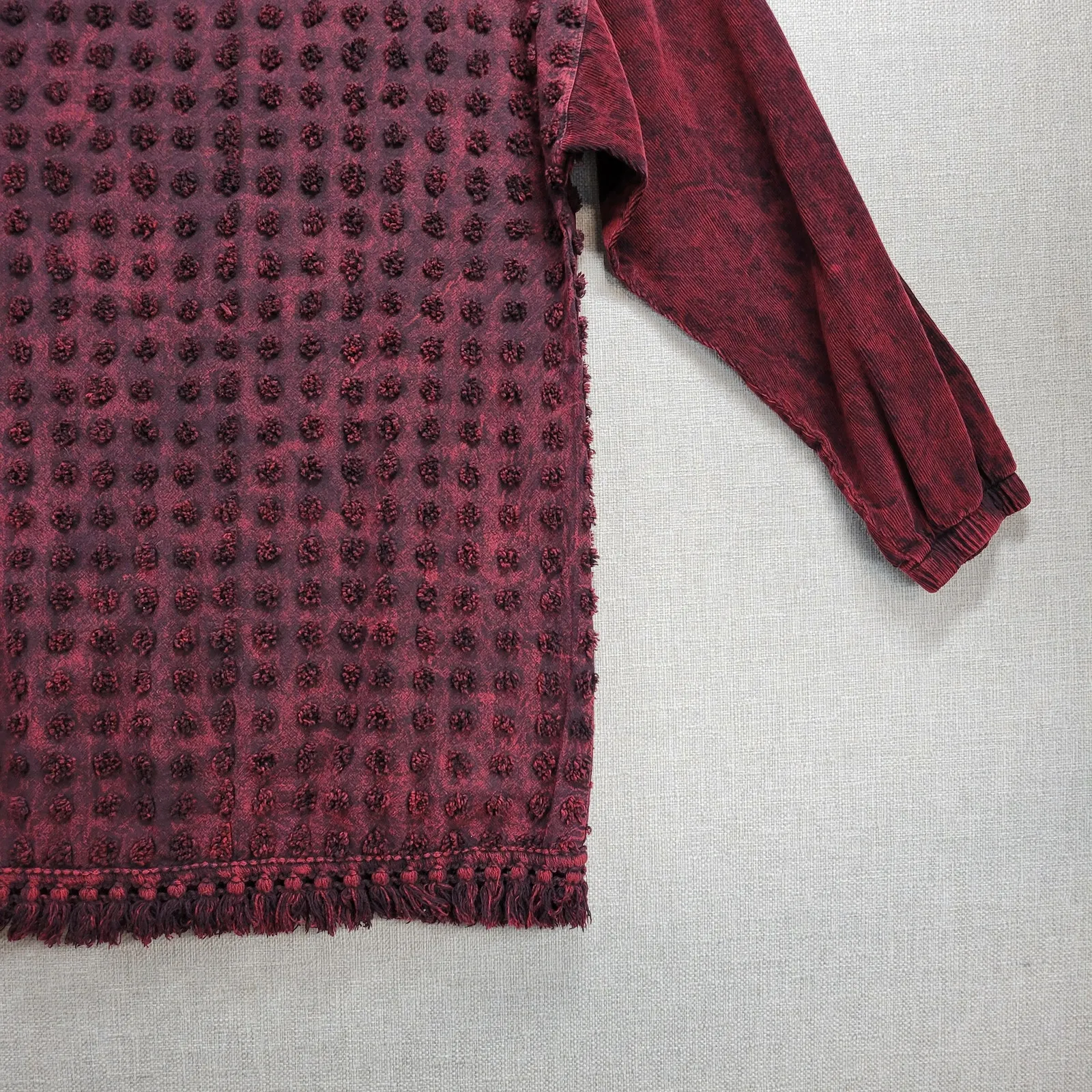 Produce Company Womens Sweater Size M Wine Swiss Dots Crewneck Fringe Pullover Red - Image 2