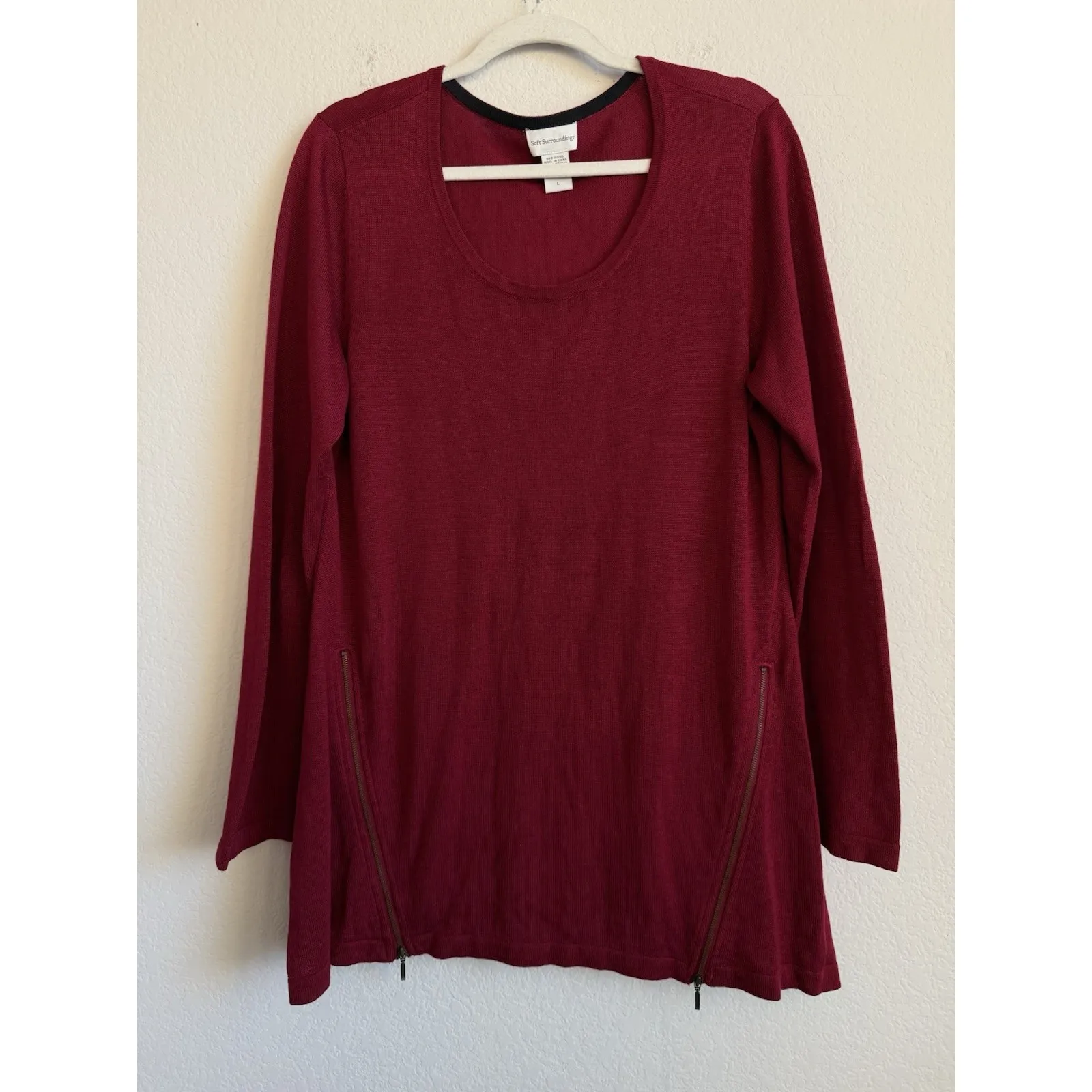 Soft Surroundings Tunic Sweater Size L Zipper Detail Cashmere Blend Burgundy Red - Image 7