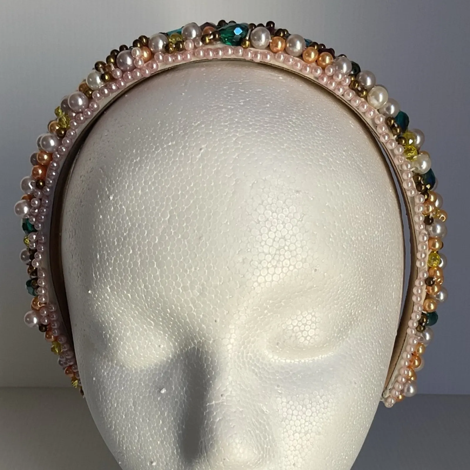Handmade Beaded Pearl Headband Colorful Crystal Diadema Bridal, Party NWT Pink - Image 4