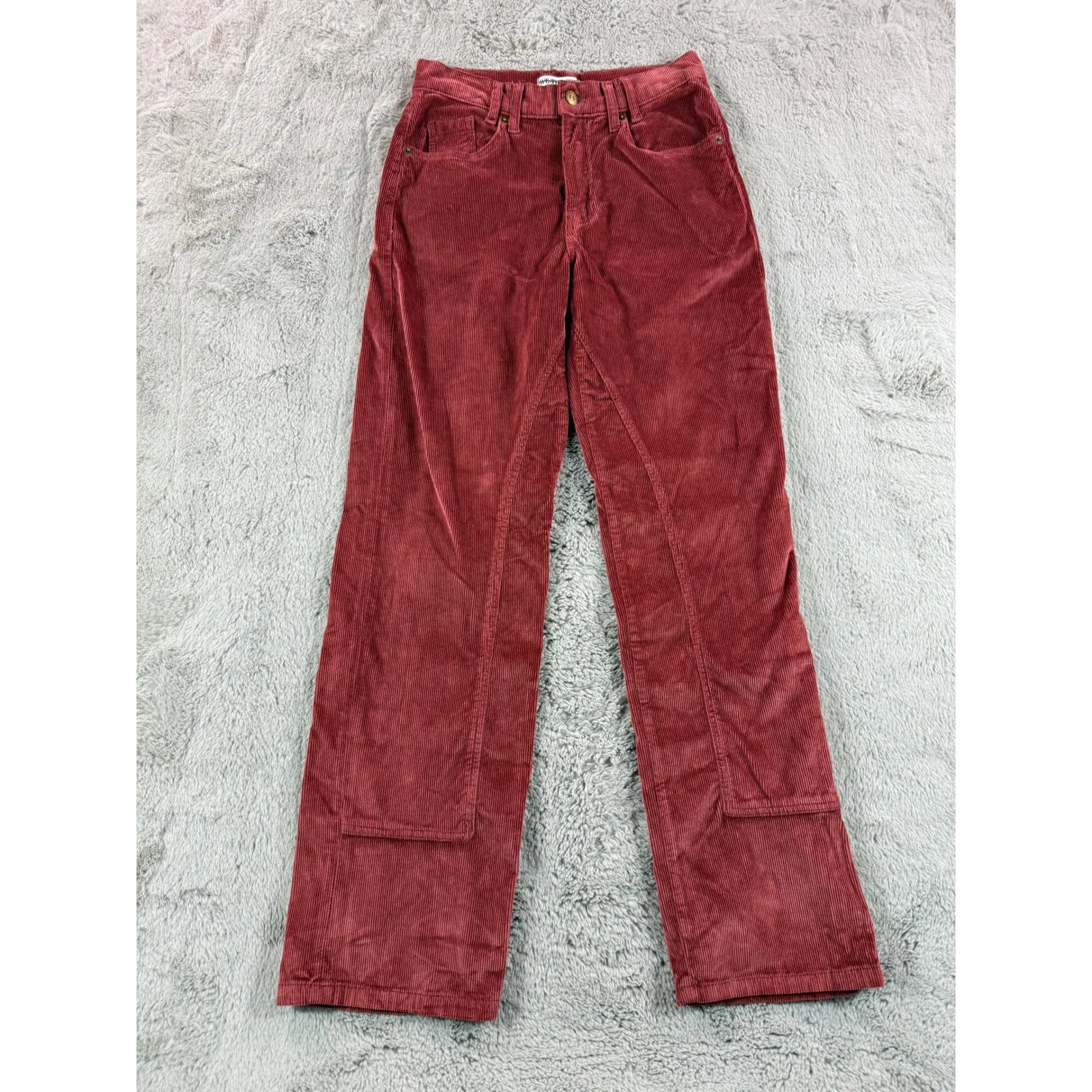 NWOT We The Free Red Corduroy Risk Taker High Rise Straight Pants 26 Winter Boho - Image 3