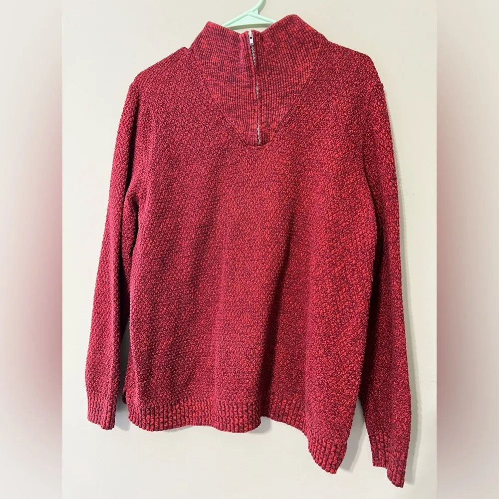 LANDS’ END size XL (18) pullover sweater 1/4 zip neck red burgundy quilted comfy - Image 8
