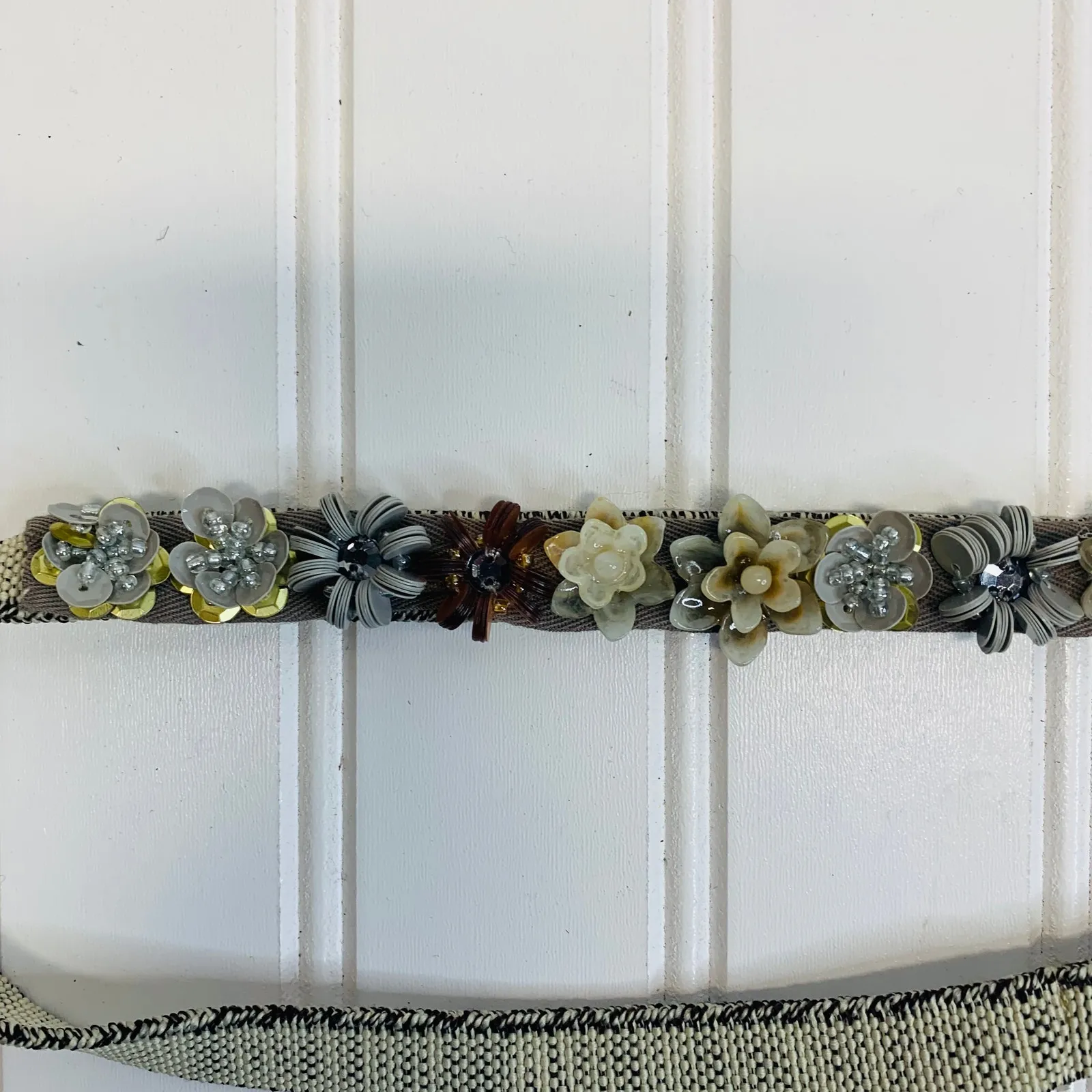 Beaded Flowers Stretch Belt Narrow Boho Shabby Chic Cottage - Image 2