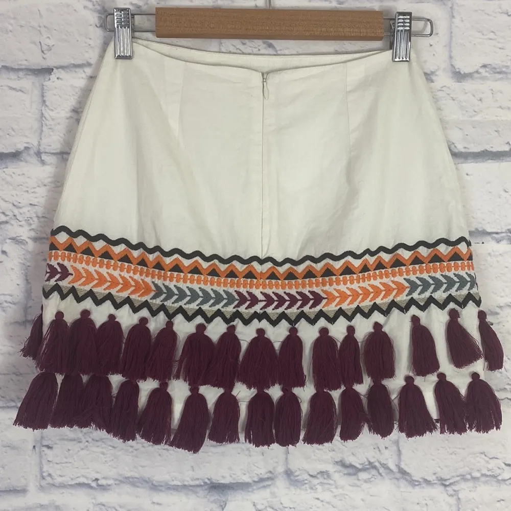 Tularosa Millie ivory embroidered mini skirt with tassels XS - Image 5