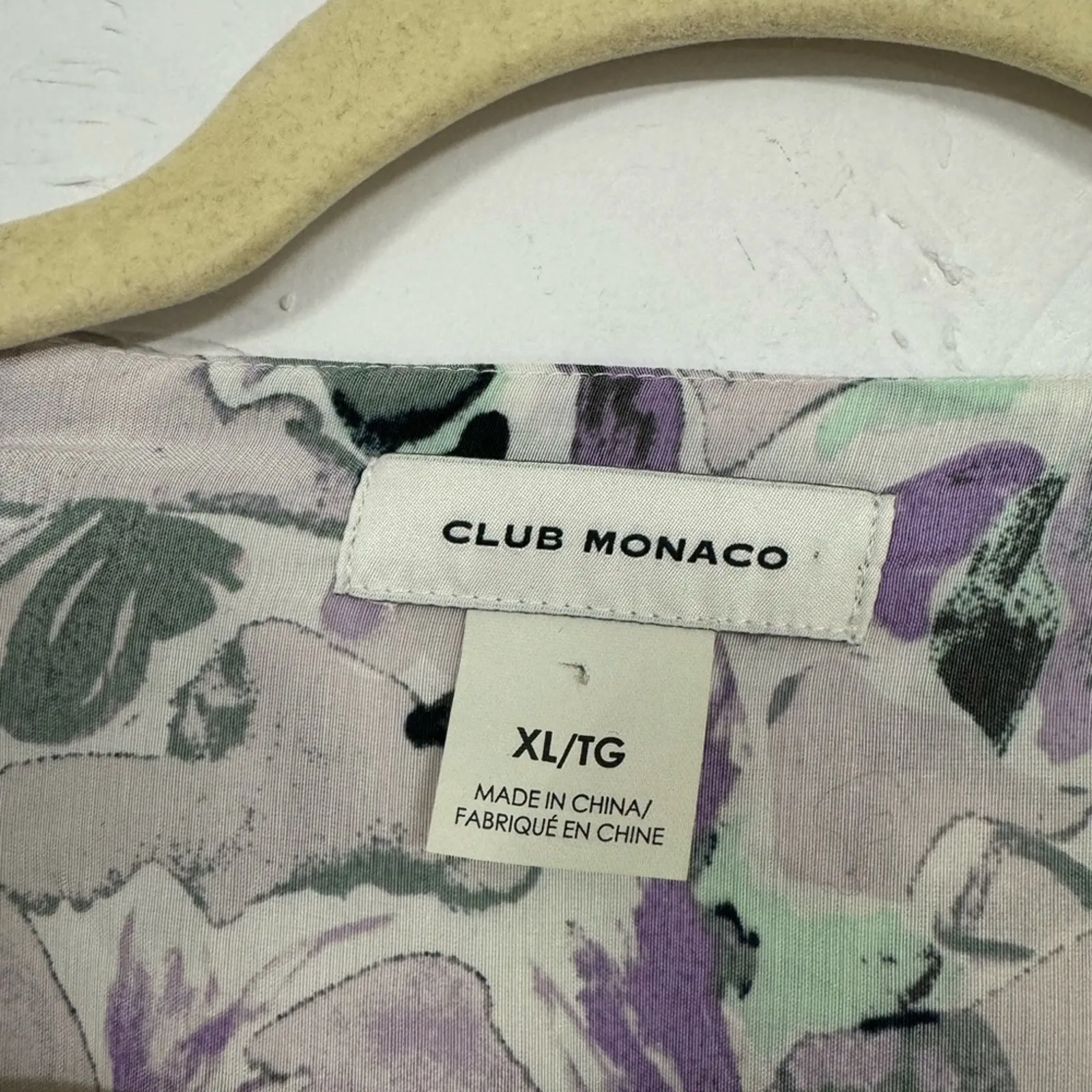 Club Monaco Purple Green Floral Boho Blouse Womens XL Peasant Long Sleeve Shirt - Image 6