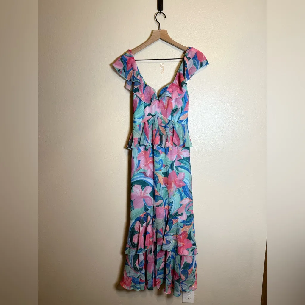 Show Me Your Mumu Reese Ruffle‎ Dress in Hibiscus Punch Crinkle - Image 2