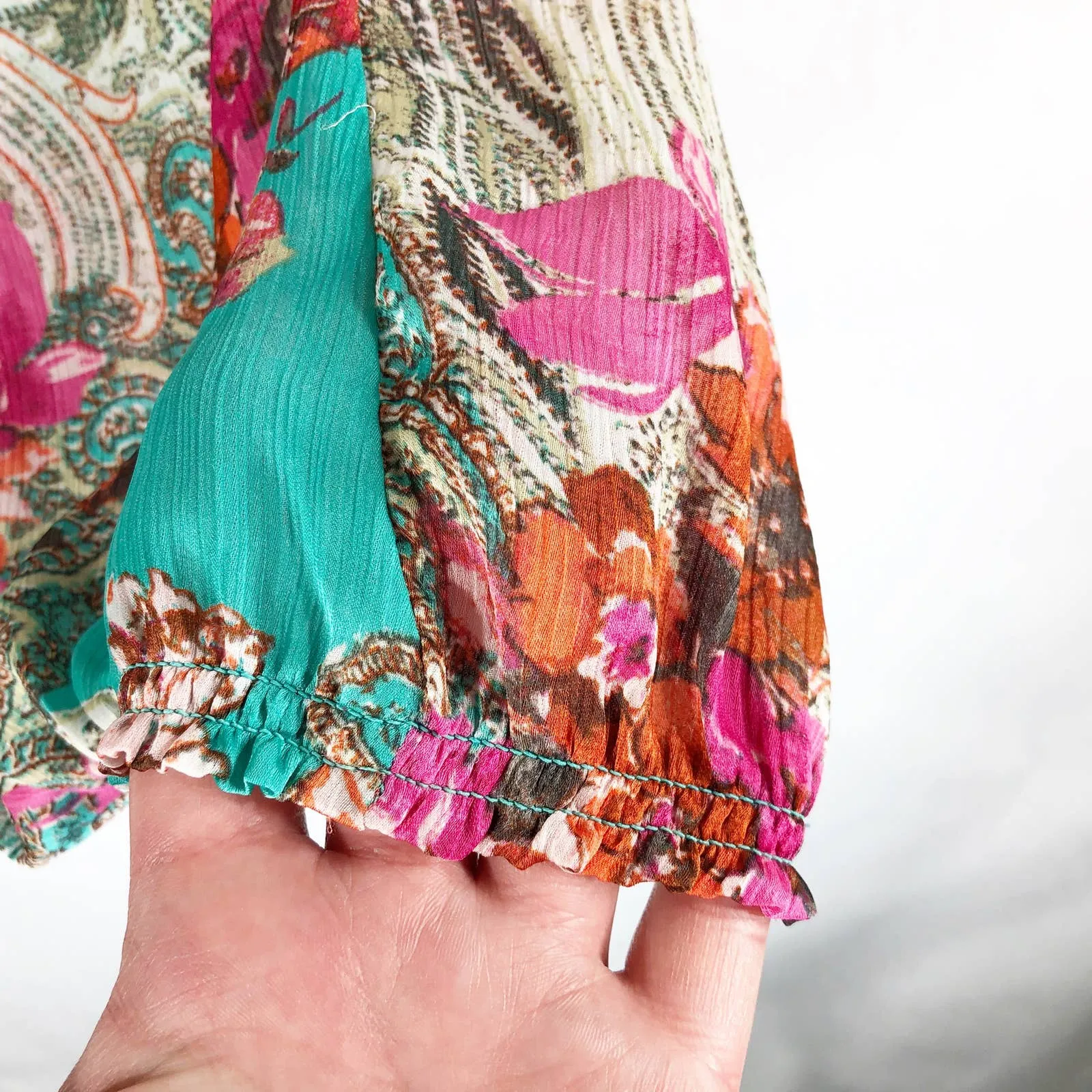 Cache Small Top Green Red Beaded Stones Banded‎ Cami Tank Sleeveless Chiffon 557 - Image 8