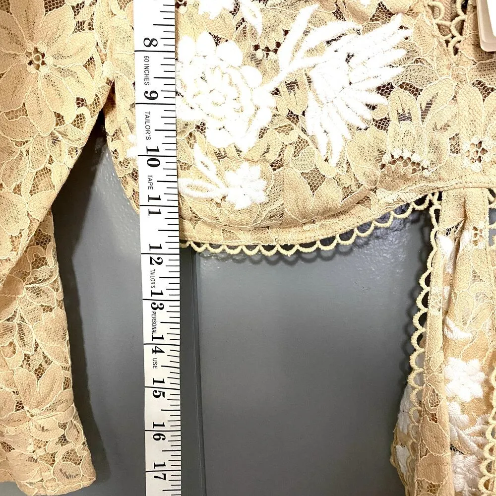 NEW For Love & Lemons Latte Beige Floral Lace Matador Tie Crop Top XS - Image 5