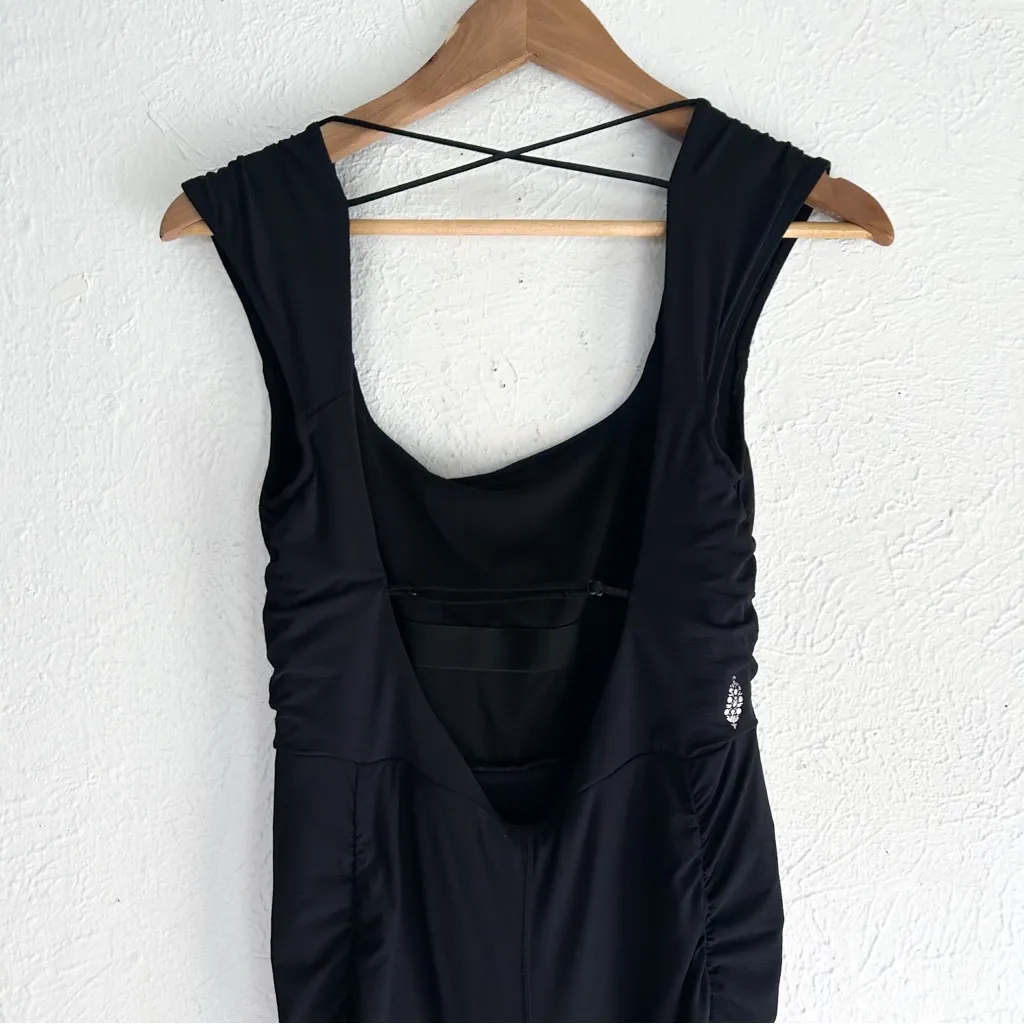 Free People Movement Pirouette Black Jumpsuit Open Back Flare Leg Medium - Image 6