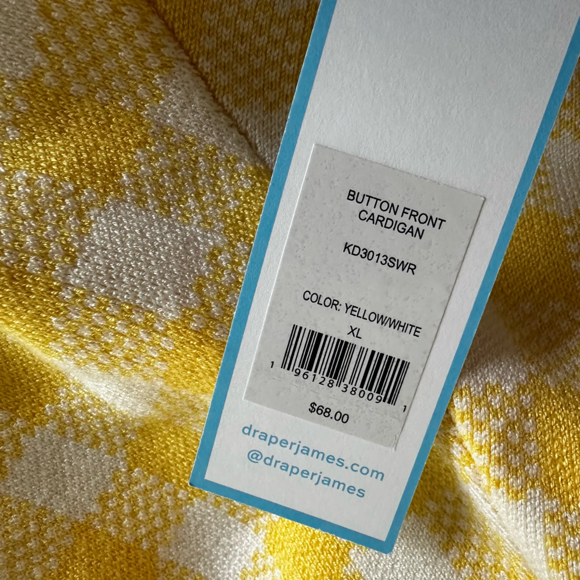 NEW Draper James Yellow Gingham Cardigan Sweater Check Preppy Spring Easter XL - Image 8