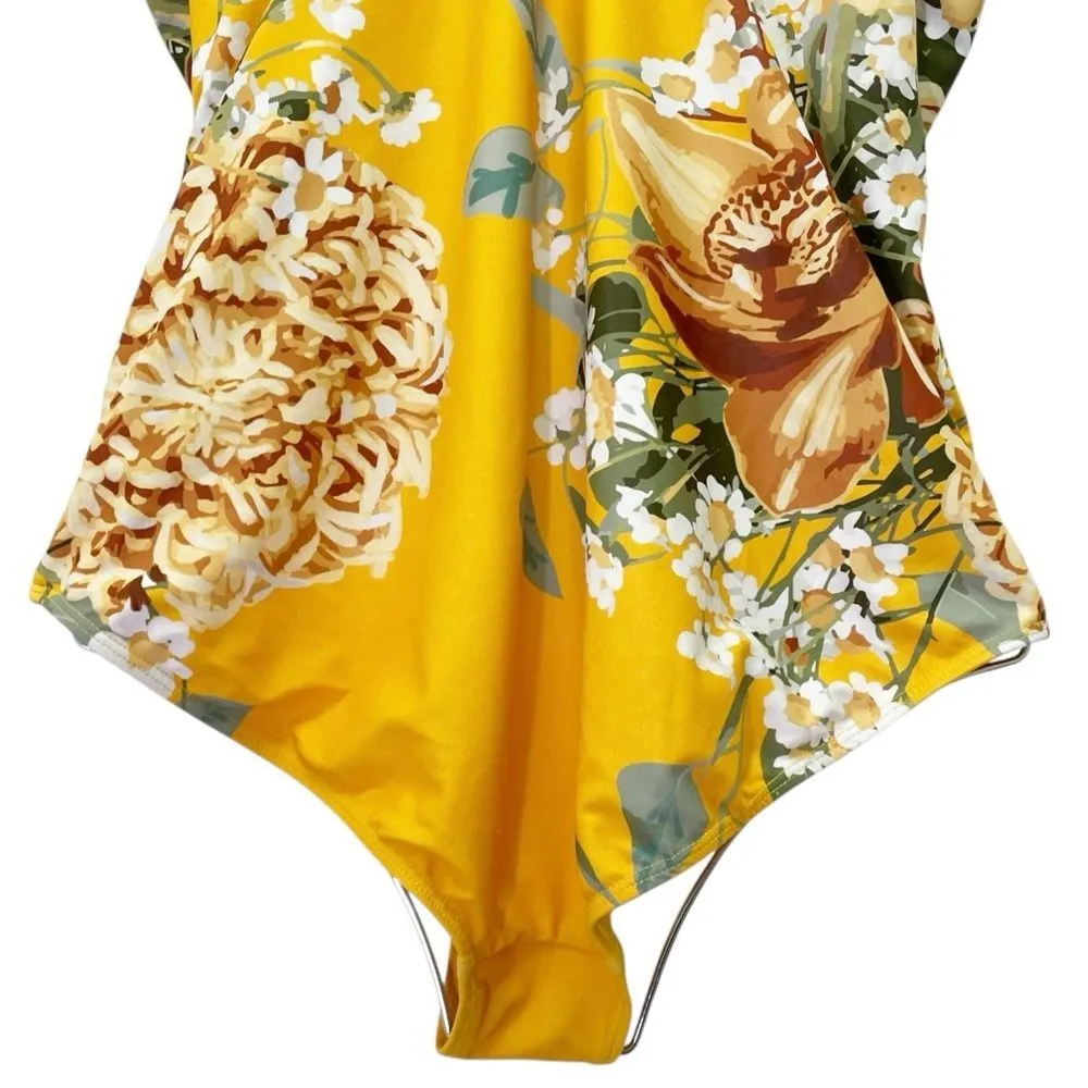 Albion Fit The Natalie One Piece Swimsuit Size XXL Yellow Floral Shoulder Tie - Image 8