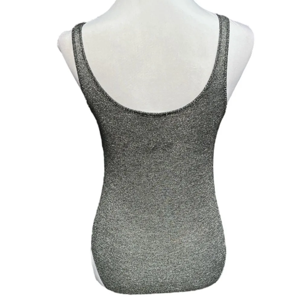 Zara Trafaluc Ribbed Bodysuit Black Silver Size Small - Image 2