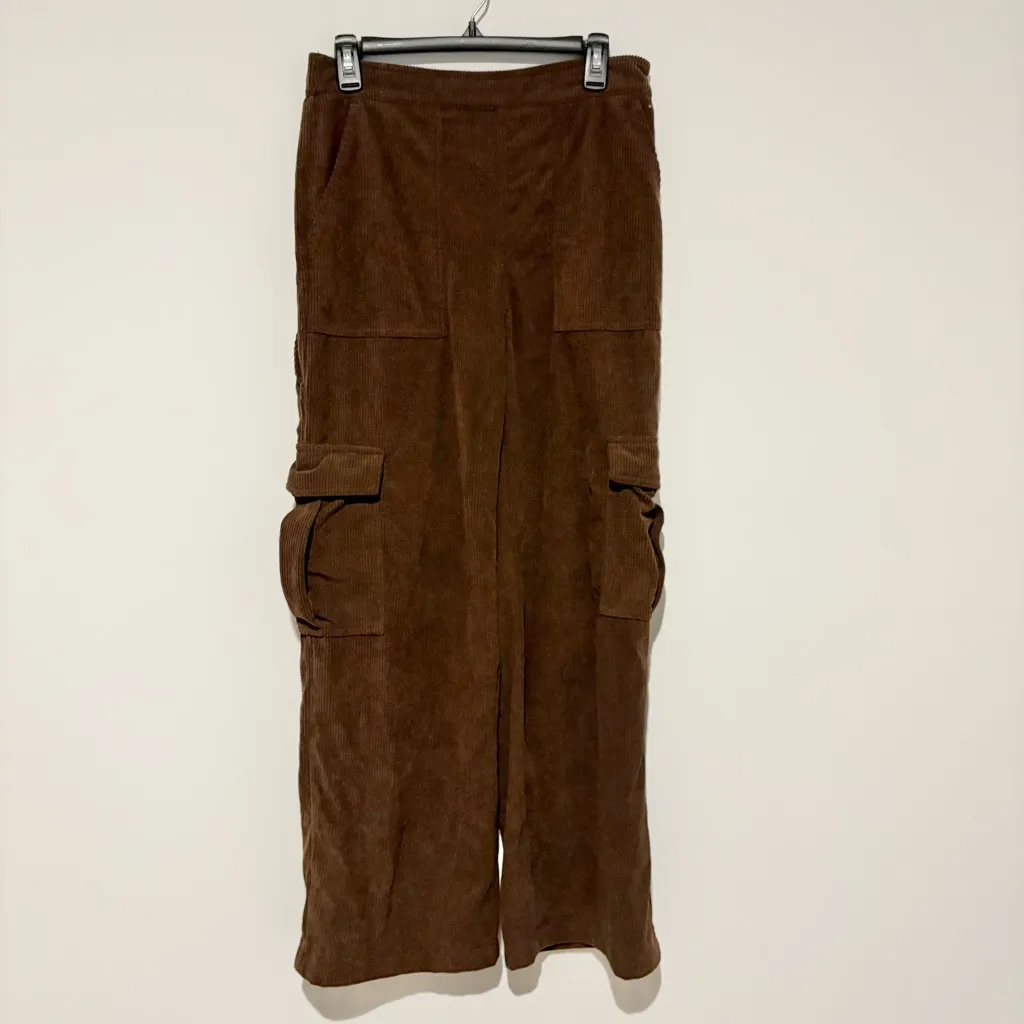 Mid‎ Rise Pockets Straight Leg Corduroy Casual Cargo Pants brown size medium - Image 2