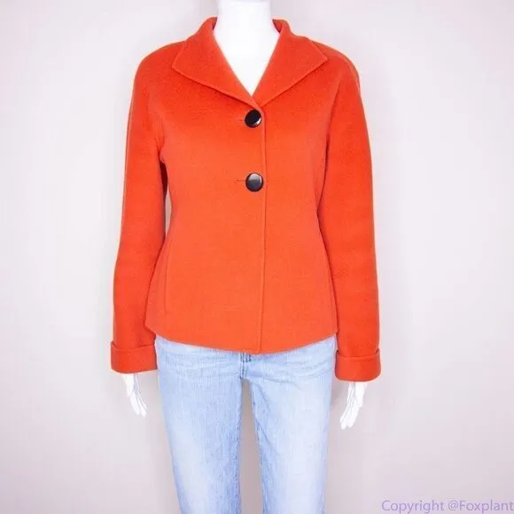Carole Little 100% wool Orange blazer jacket with black‎ button, size Petite - Image 15
