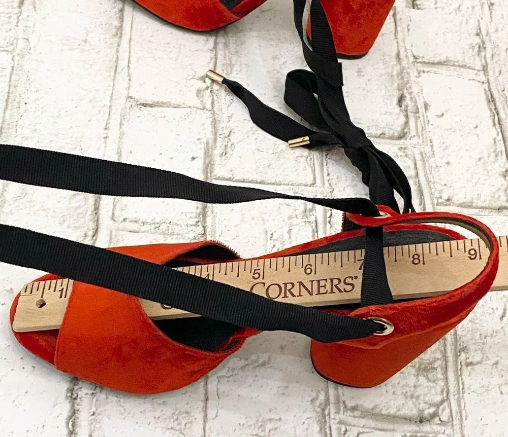 TOPSHOP Royal Red Velvet Lace up Heels 38 - Image 12