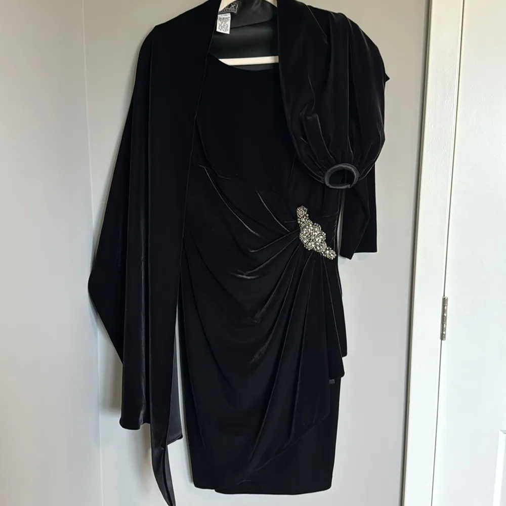 Alex Evenings Black Velvet Dress & Wrap Set Beaded Waist Size 10 Formal Cocktail - Image 7