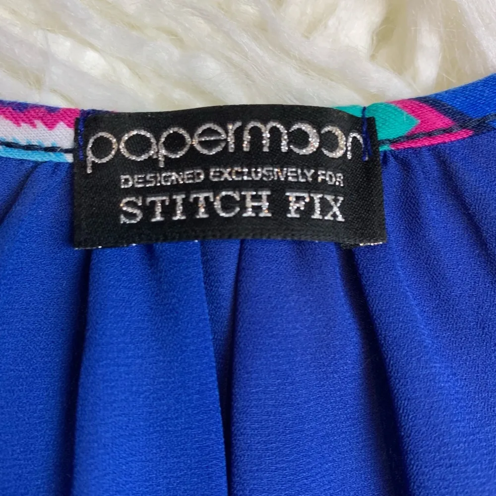 Papermoon for stitch fix Aztec blue blouse sz M - Image 3
