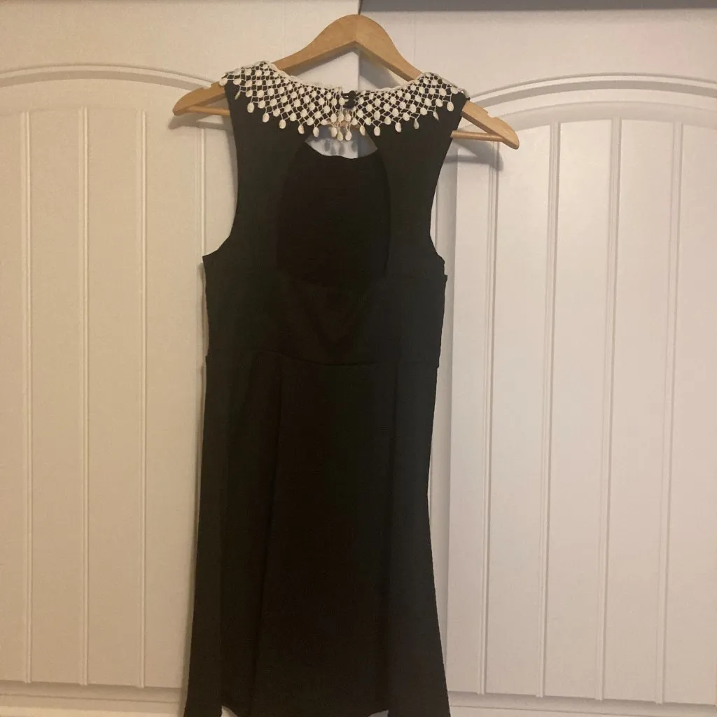 Free People Black White Knit Crochet Collar Estimated Small Cocktail Party Dress - Image 3