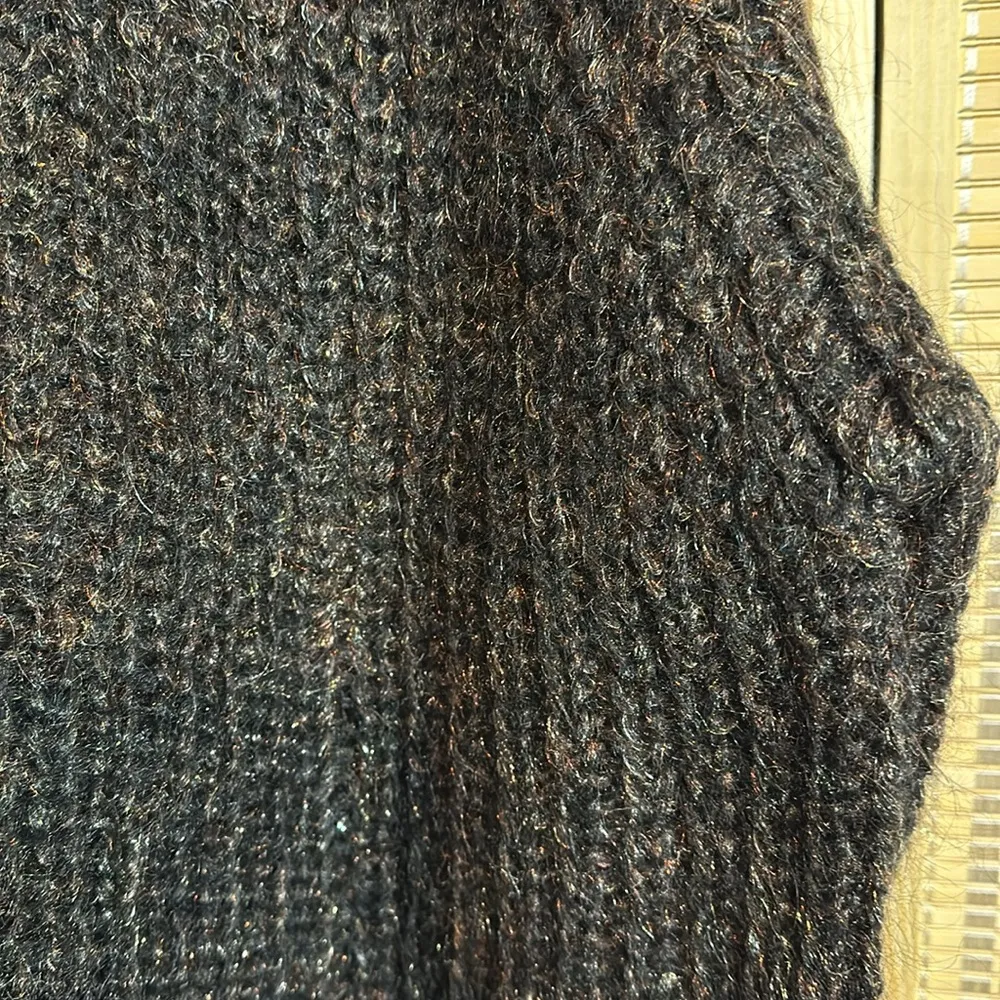 Carole Little Knitwear 1990s Y2K Cropped Length Metallic Dark Brown Sweater XL - Image 9