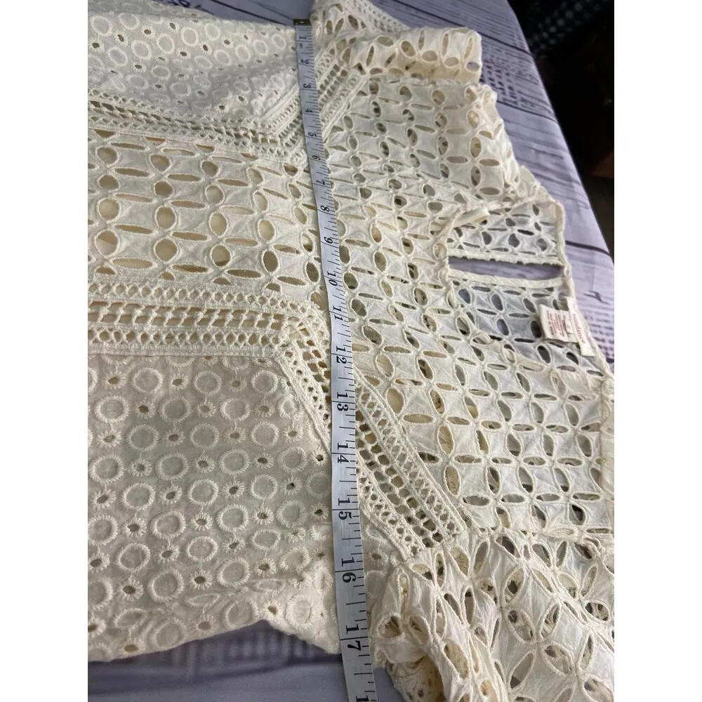 Sundance Eyelet Dress Women XS 2 Vanilla Shift Keyhole Back Lined 100% Cotton - Image 7