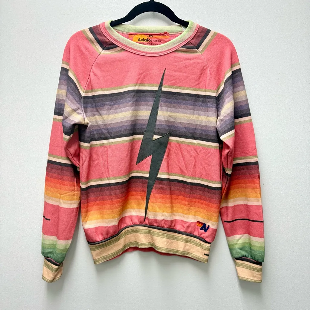 Aviator Nation Serape Bolt Stitch Sweatshirt, Pink | Size XS - Image 2