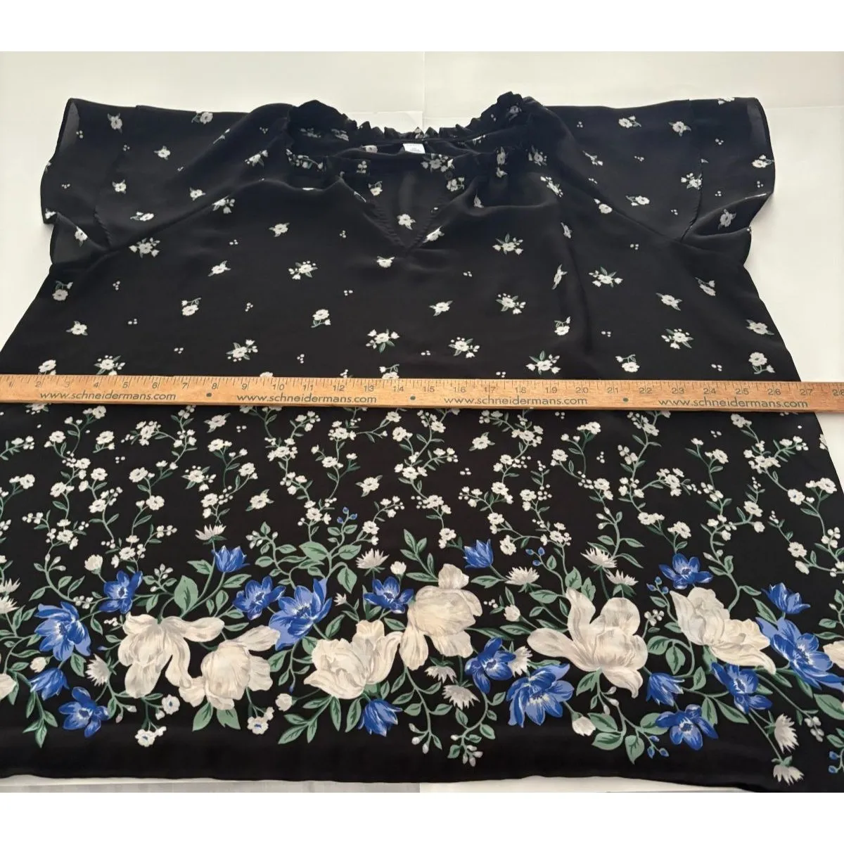 Old Navy Top XXL Black Floral Flutter Sleeve Lightweight Whimsigoth Fairy - Image 13