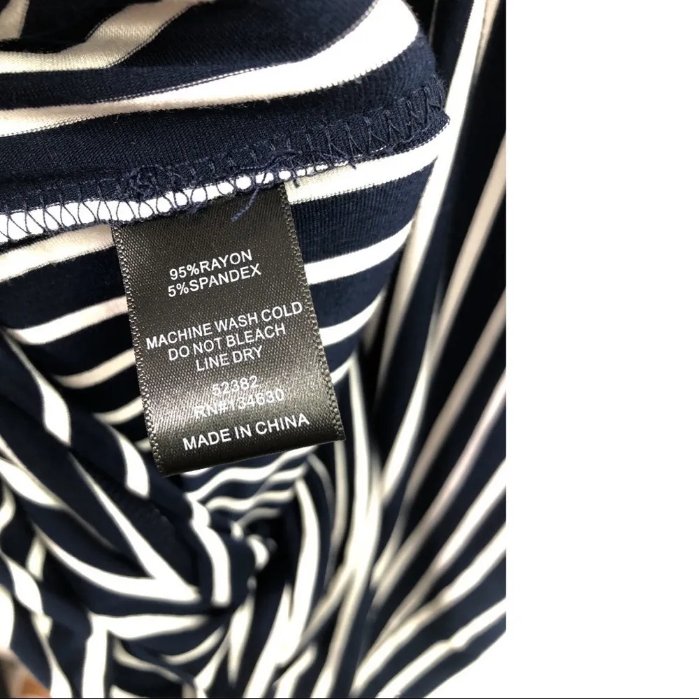 Anthro. Sundays in Brooklyn - Navy / White Striped Asymmetrical Faux Wrap Dress - Image 7