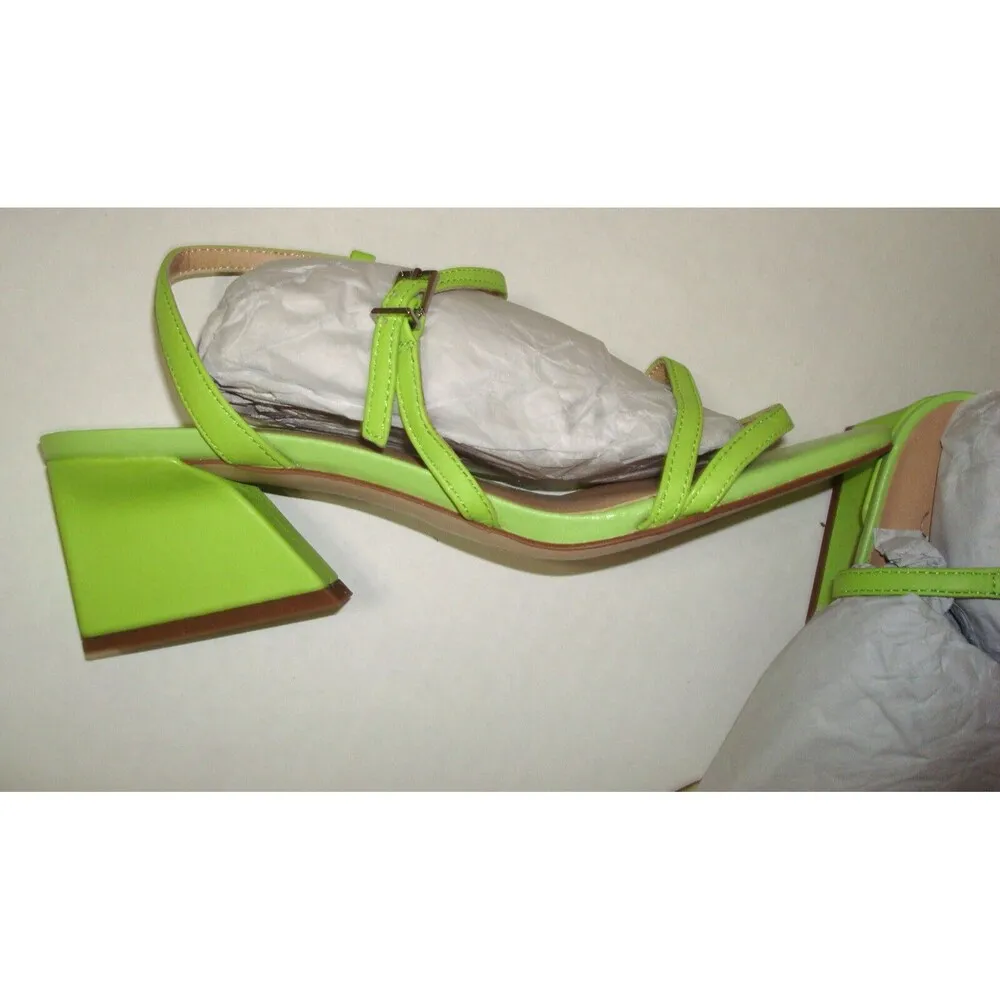 New Womens 6 M Sandals Shoes  Lime Green Angled Heels Strappy 2.5 - Image 4