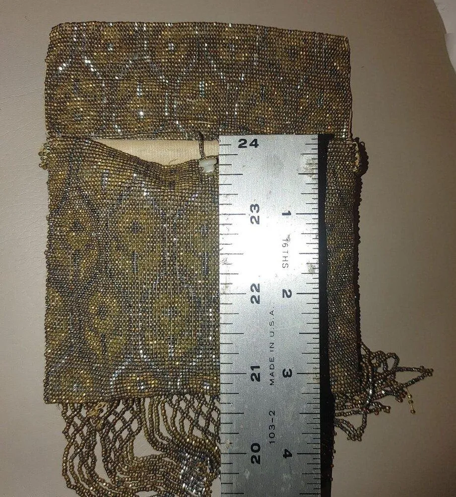 Vintage Beaded Purse Clutch Tassels Snap Closure Intricate Beadwork Gold - Image 4