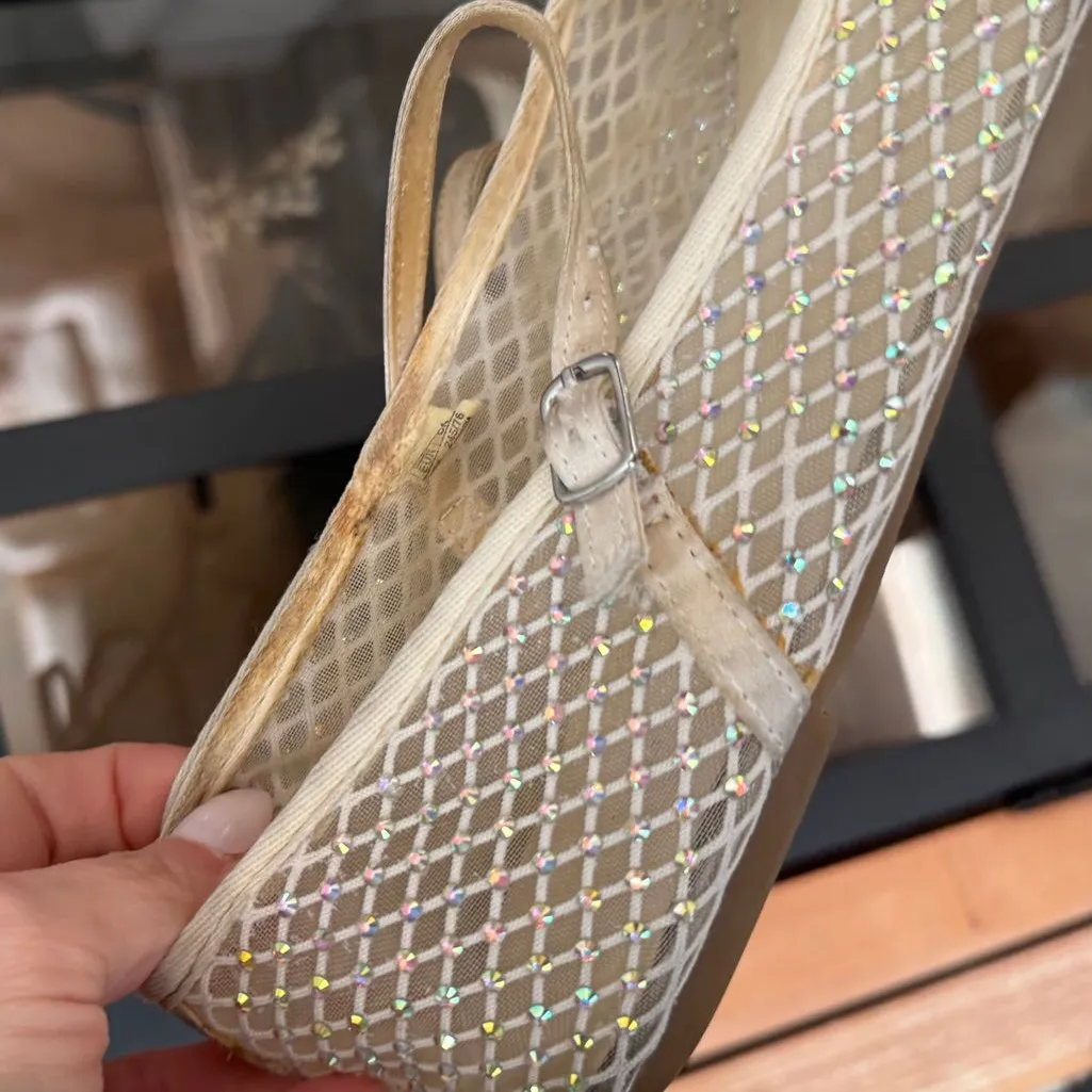 Zara ballet flats sandals mary jane round toe mesh rhinestone neutral beige - Image 7