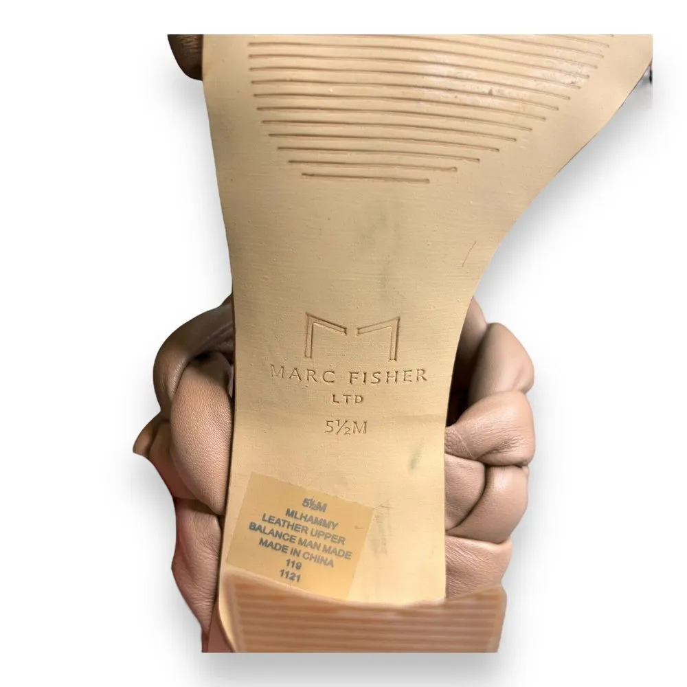 Marc Fisher Womens Hammy Heeled‎ Sandal 5.5M Leather Chunky Woven Straps Tan - Image 8