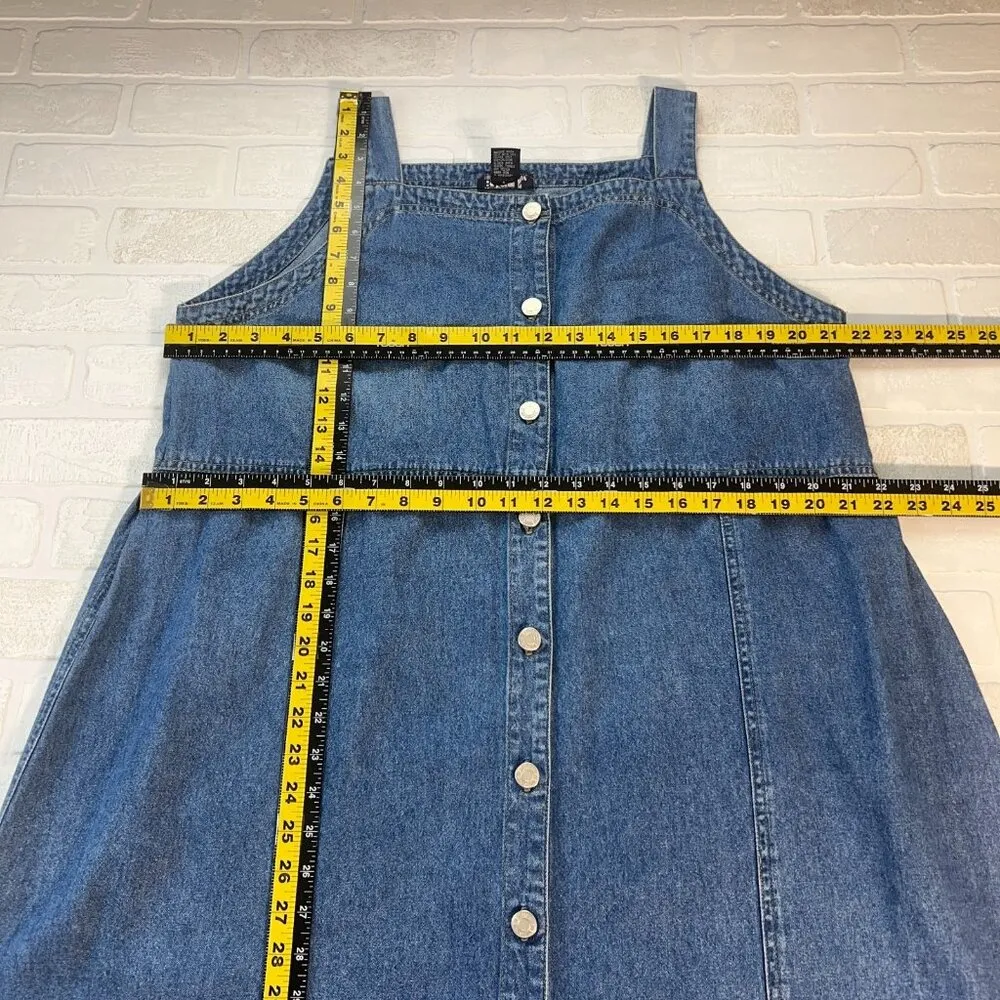 BACCINI Denim Midi Dress Women 22W Blue Jean Button Up Front 100% Cotton Vtg 90s - Image 9