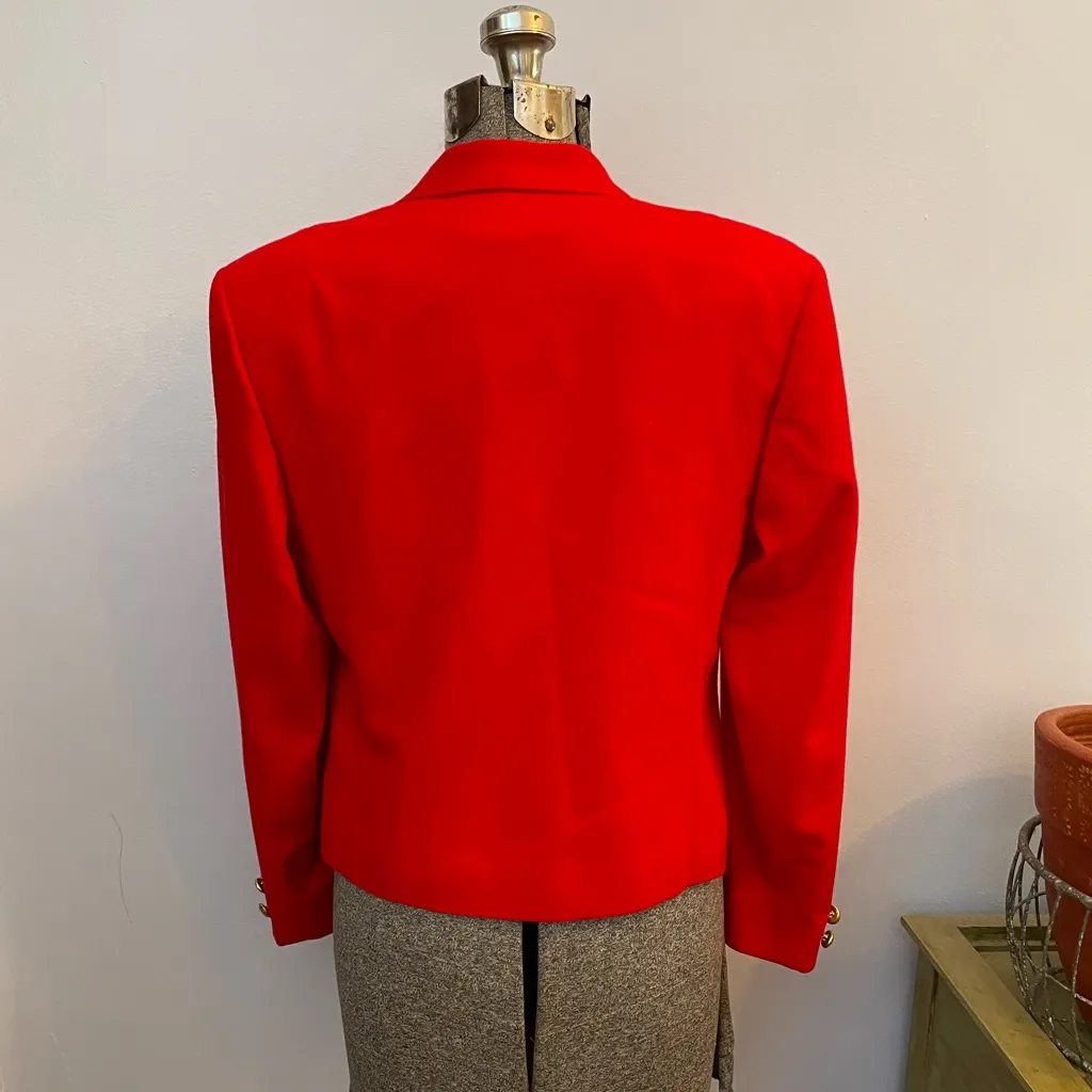 VNTG PENDLETON Virgin Wool Cherry Red Gold Button Double Brested Blazer Sz S - Image 10