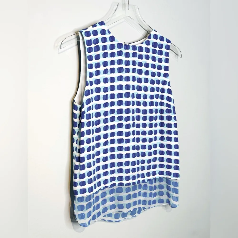 Kate Spade Island Stamp Breath of Fresh Air Layered Blue Print Top Shirt Blouse - Image 4