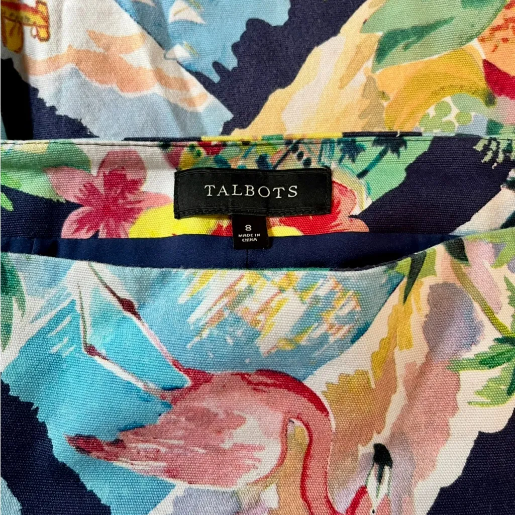 Talbots Skirt. Tropical Flamingo Hawaiian Print. Straight Stretch. Size 8 - Image 2