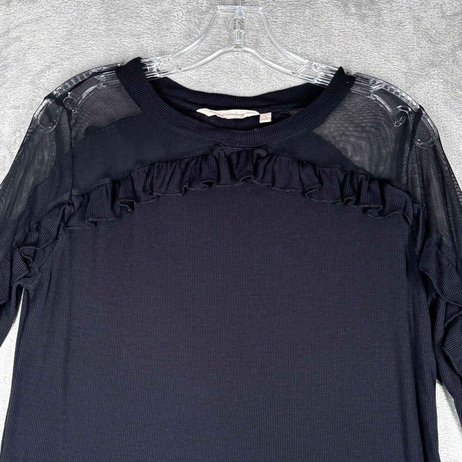 Soft Surroundings Shirt Womens‎ Large Black Sheer Ruffle Whimsy Goth Dark Fairy - Image 4