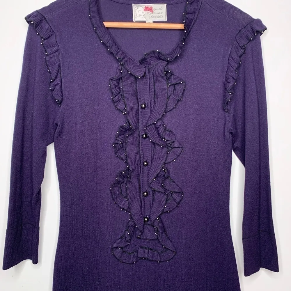 Yoana Baraschi Anthropologie Stretch Knit Long Sleeve Beaded Ruffle Dread Small - Image 7