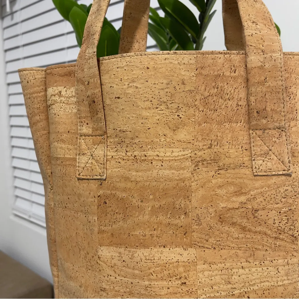 TIRADIA CORK farmers market tote bag shoulder work travel free people Tan - Image 3